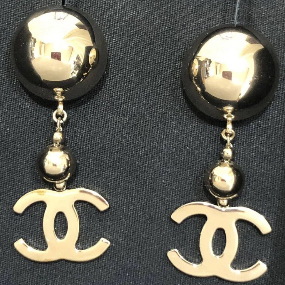 Chanel Cc Logos Ball Drop Dangle Stud Earrings Go… - image 1